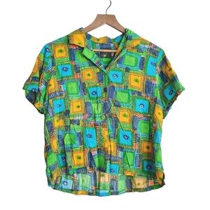 Vintage Jams World Womens Tropical Camp Shirt Size M Made in Hawaii Abstract